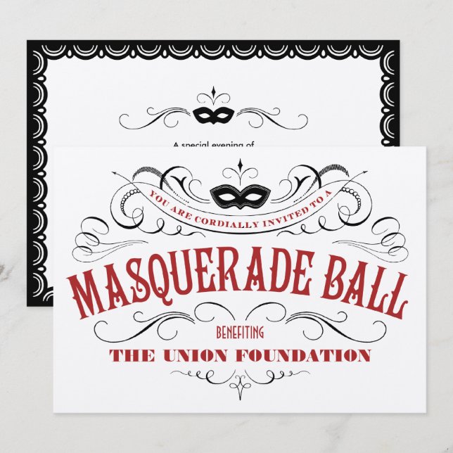 Elegant Silver Masquerade Invitations (Front/Back)