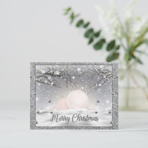 Elegant Silver Merry Christmas Happy Holiday Postcard