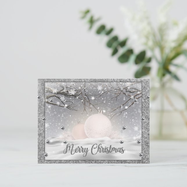 Elegant Silver Merry Christmas, Happy Holiday Postcard (Standing Front)