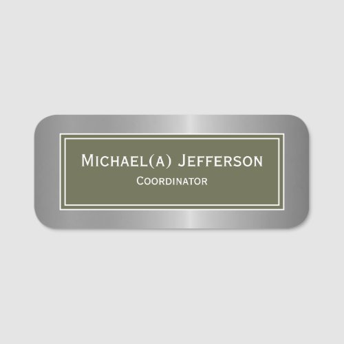 Elegant Silver Metallic And Terrarium Moss Green  Name Tag