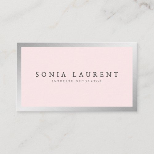 Elegant silver metallic blush pink minimalist business card