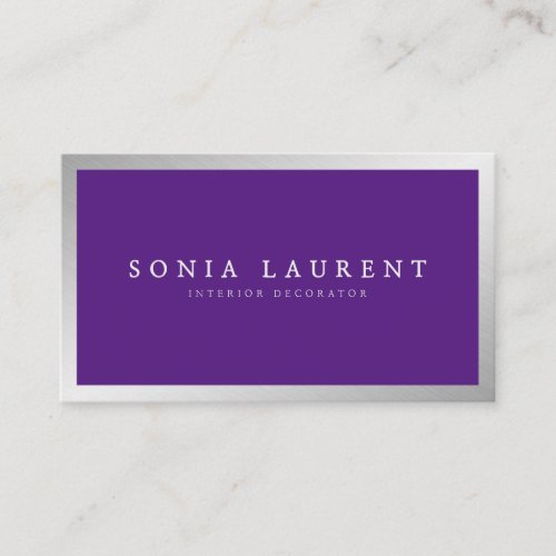 Elegant silver metallic dark purple minimalist business card