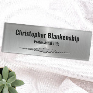 Elegant Silver Metallic Detail Art Black Text Name Tag