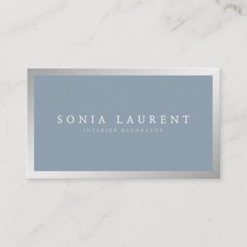 Elegant silver metallic dusty blue minimalist business card