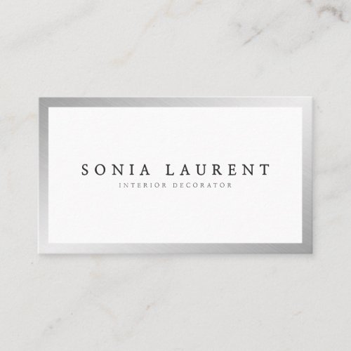 Elegant silver metallic frame minimalist white business card
