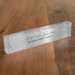 Elegant Silver Metallic Glitter Boss Lady Desk Name Plate