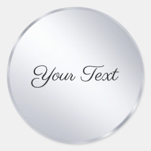 Elegant Silver Metallic Look Add Text Template Classic Round Sticker