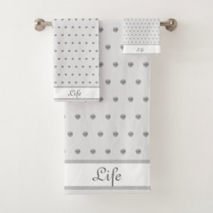 Elegant Silver Metallic Look Polka Dots Bath Towel Set