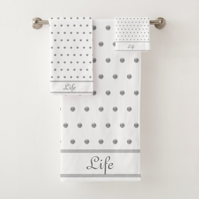 Elegant Silver Metallic Look Polka Dots Bath Towel Set (Insitu)