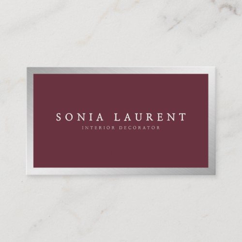 Elegant silver metallic marsala red minimalist business card