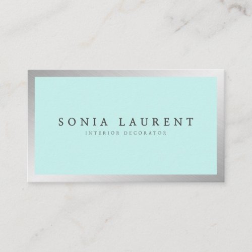 Elegant silver metallic mint green minimalist business card