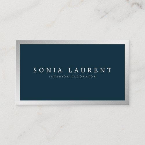 Elegant silver metallic navy blue minimalist business card