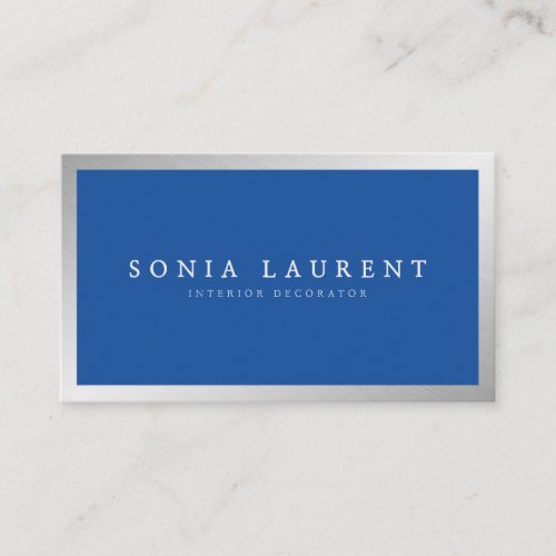 Elegant silver metallic royal blue minimalist business card