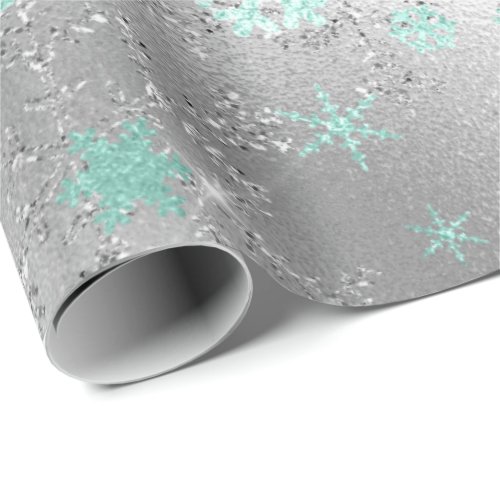 Elegant Silver Mint Christmas Snowflake Pattern Wrapping Paper