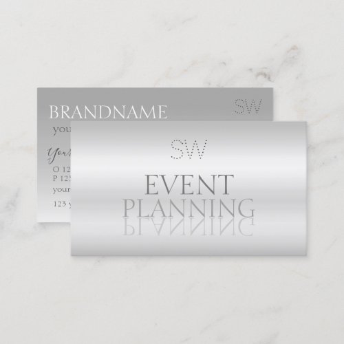 Elegant Silver Mirror Font with Monogram Stylish Business Card