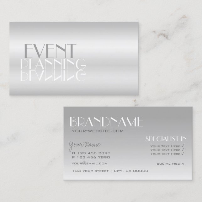 Elegant Silver Mirror Letters Professional Modern Business Card (Front/Back)