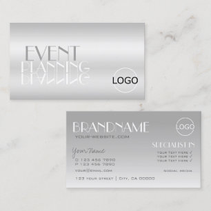 Elegant Silver Mirror Letters with Logo Modern Business Card