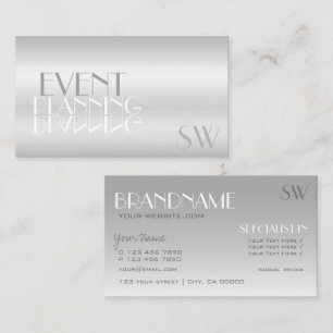 Elegant Silver Mirror Letters with Monogram Modern Business Card