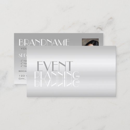 Elegant Silver Mirror Letters with Photo Modern Business Card