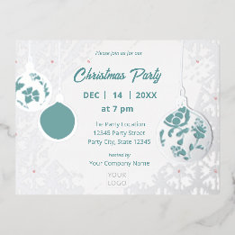 Elegant Silver Modern Festive Corporate Holiday Foil Invitation Postcard