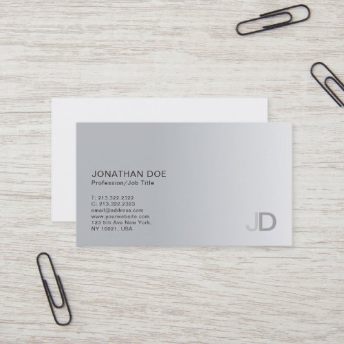 Elegant Silver Modern Professional Monogram Plain Business Card