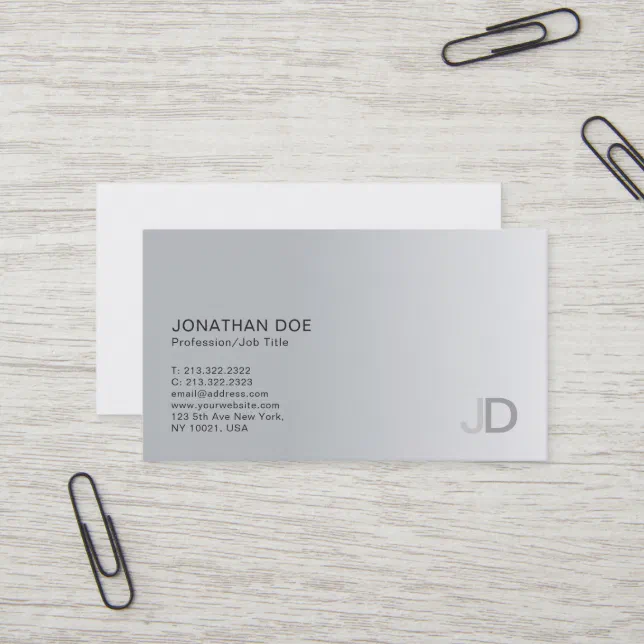 Elegant Silver Modern Professional Monogram Plain Business Card | Zazzle