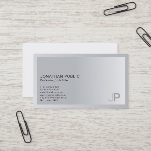 Elegant Silver Modern Professional Monogram Plain Business Card