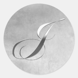 Elegant Silver Monogram J Custom Wedding Stickers