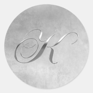 Elegant Silver Monogram K Classic Round Sticker