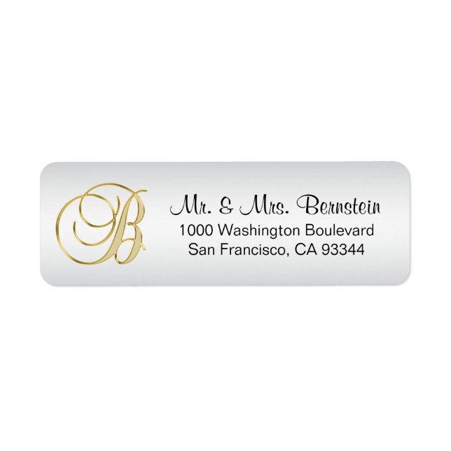Elegant SILVER Monogram Letter B Return Address Label (Front)