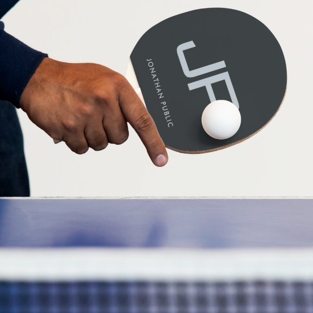 Elegant Silver Monogram Name Template Anthracite Ping Pong Paddle (Insitu)