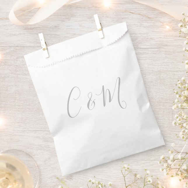 Elegant Silver Monogram Wedding Favor Bag (Clipped)