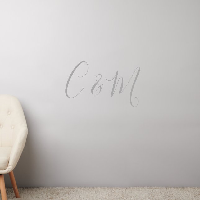 Elegant Silver Monogram Wedding Wall Decal (Living Room 2)