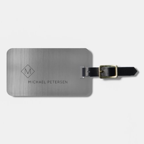 Elegant silver monogrammed name modern luggage tag