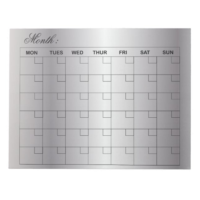  Elegant Silver Monthly Calendar Planner  Notepad (Front)