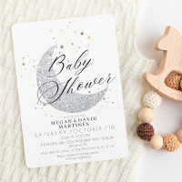 Elegant silver moon gold stars  Baby Shower 