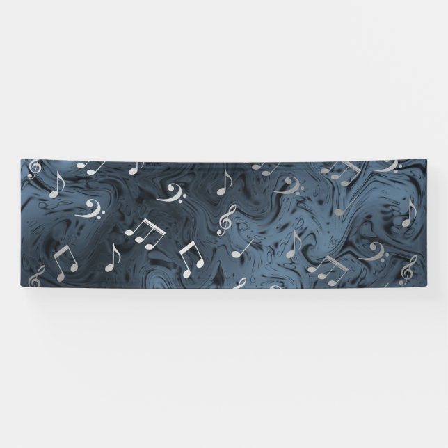 elegant silver music notes in blue banner (Horizontal)