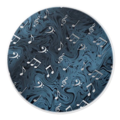 elegant silver music notes in blue ceramic knob