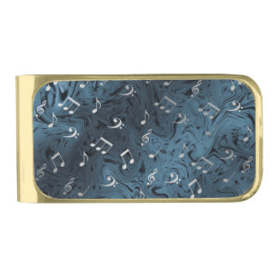 elegant silver music notes in blue gold finish money clip