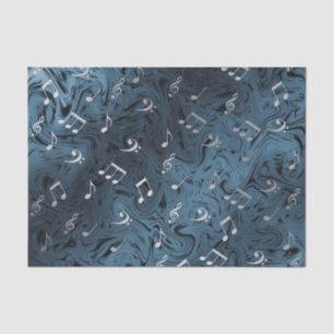elegant silver music notes in blue tissue paper