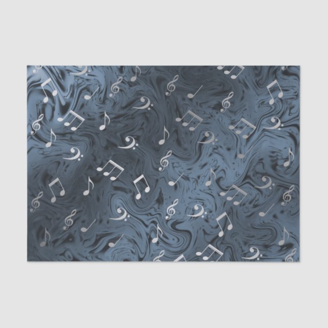 elegant silver music notes in blue tissue paper (Front)