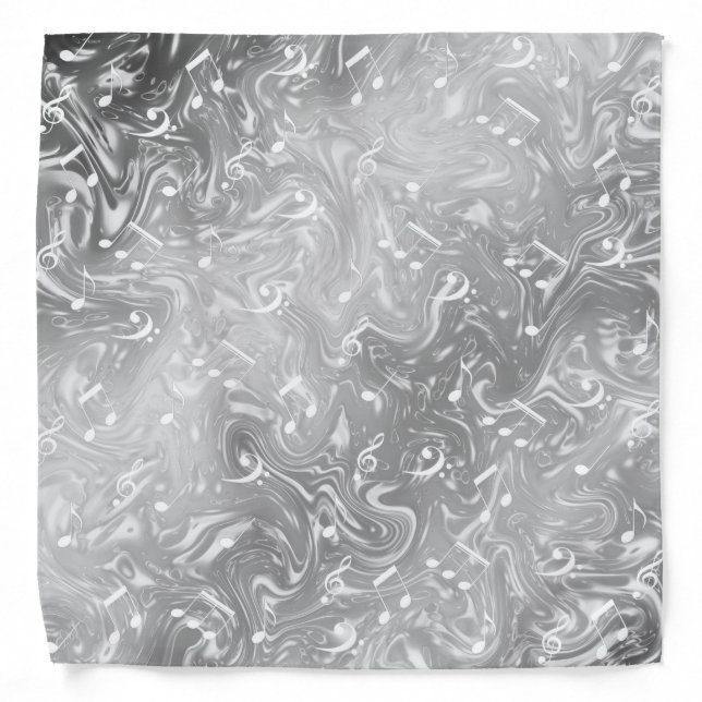 elegant silver music notes in grey bandana (Front)