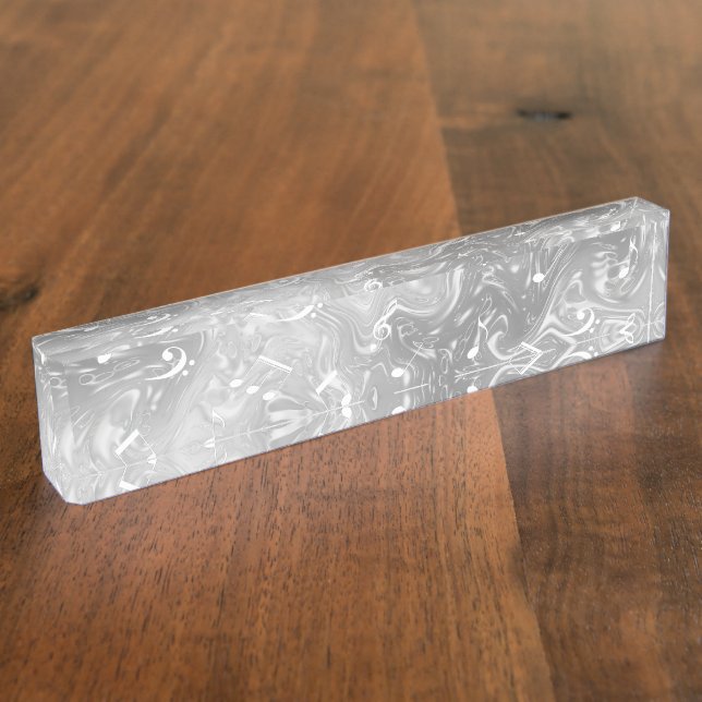 elegant silver music notes in grey name plate (Side)