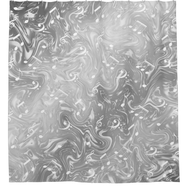 elegant silver music notes in grey shower curtain (Front)