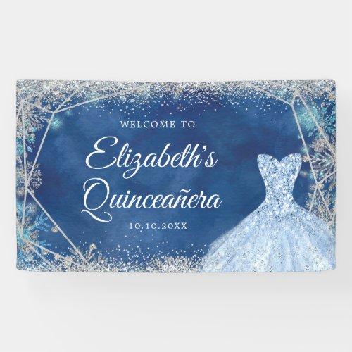 Elegant Silver Navy Christmas Snowflake XV Aos Banner