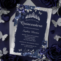 Elegant Silver Navy flower Quinceanera