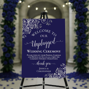 Elegant Silver & Navy Unplugged Wedding Ceremony Foam Board