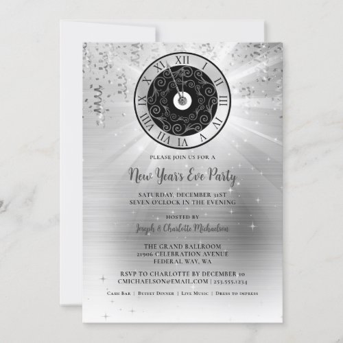 Elegant Silver New Years Eve Party Invitation