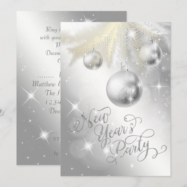 Elegant Silver New Year's Eve  Party Invitation (Front/Back)