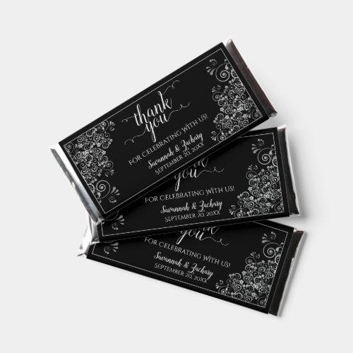 Elegant Silver on Black Chic Wedding Thank You Hershey Bar Favors